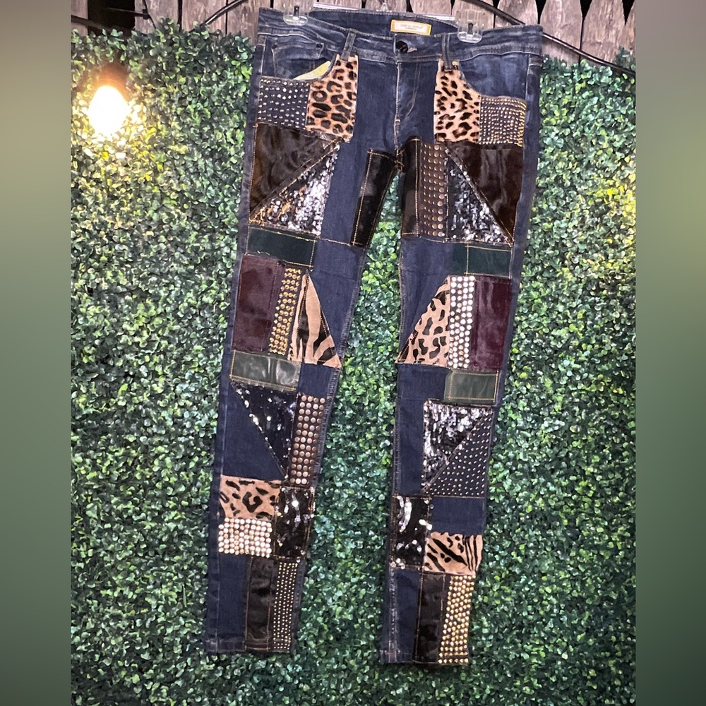 Patchwork Animal Print Jeans